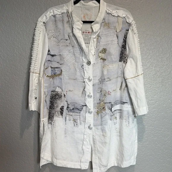Elisa Cavaletti Dani Shirt Italian Linen Blend Womens X-Large Boho Beach Artsy - Picture 1 of 8